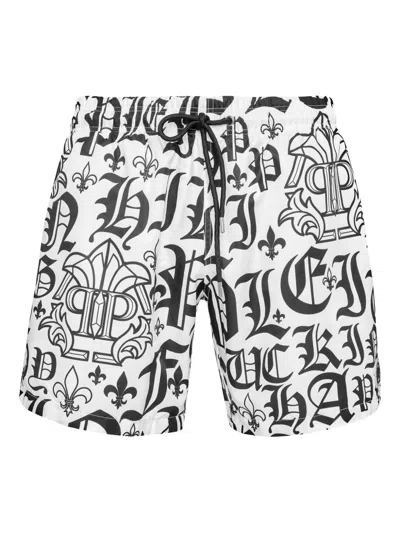 Philipp Plein Boxer Swim Shorts In White