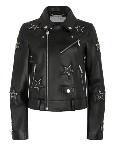 Philipp Plein Boxy Biker Jacket Stars In Black
