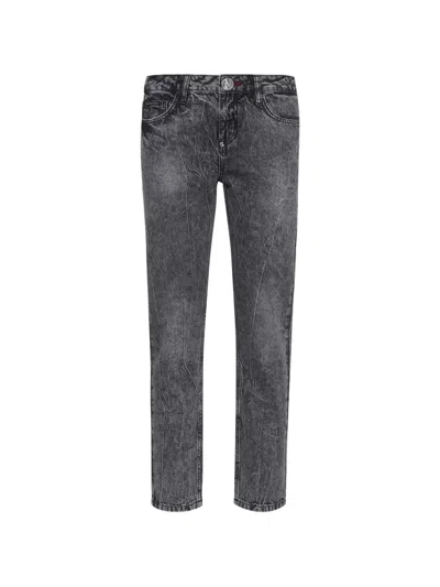 Philipp Plein Boyfriend Angel Cropped Denim Jeans In Black