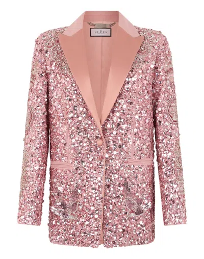 Philipp Plein Boyfriend's Fit Blazer Butterfly Tattoo Paillettes In Black