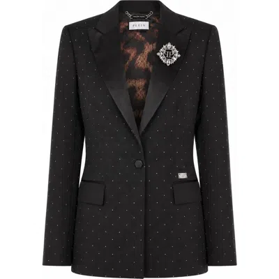 Philipp Plein Boyfriend Fit Blazer Crystal Strass Women In Black