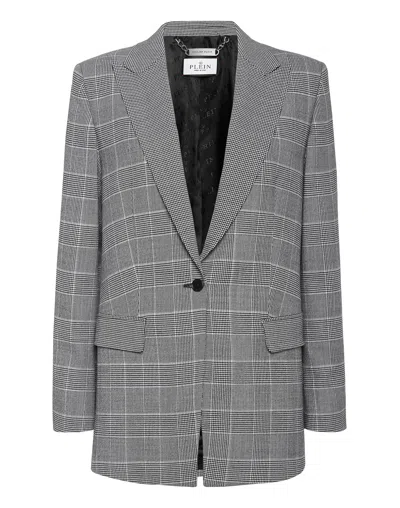 Philipp Plein Boyfriend Fit Blazer Prince Of Wales Crest In Gray