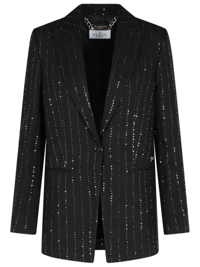 Philipp Plein 'boyfriend Fit' Blazer With Black Wool Blend Paiettes