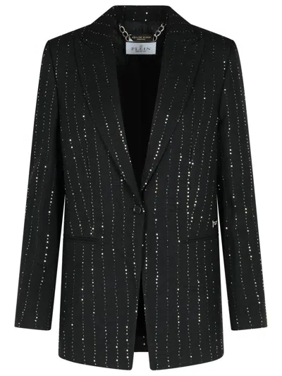 Philipp Plein 'boyfriend Fit' Blazer With Black Wool Blend Paiettes