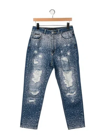Pre-owned Philipp Plein Boyfriend Fit Straight Leg Jeans In Blue