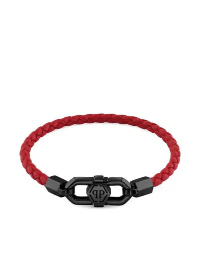 Philipp Plein Braided Leather Clasp Bracelet