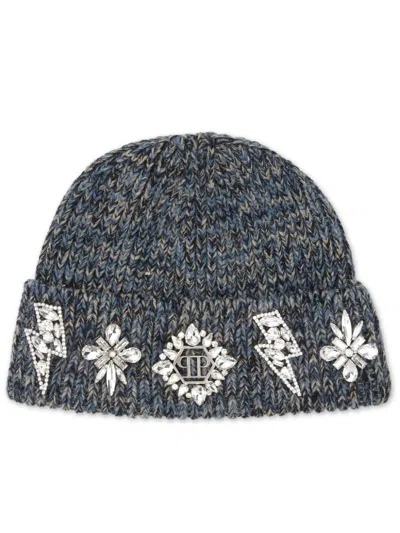 Philipp Plein Brooch-detail Beanie In Blue