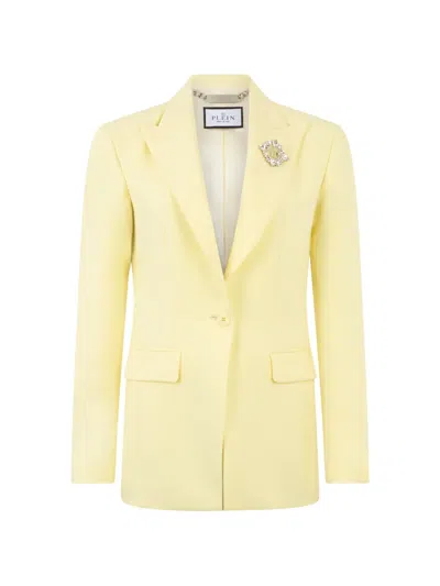Philipp Plein Brooch-detail Blazer In Yellow