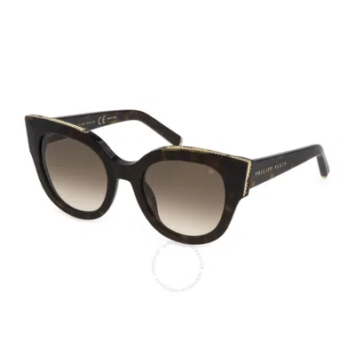 Philipp Plein Brown Gradient Cat Eye Ladies Sunglasses Spp026s 0722 53 In Brown / Tortoise