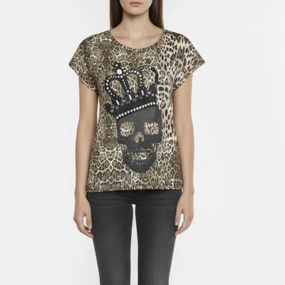 Pre-owned Philipp Plein Brown Skull Leopard Print Jersey T-shirt Xs