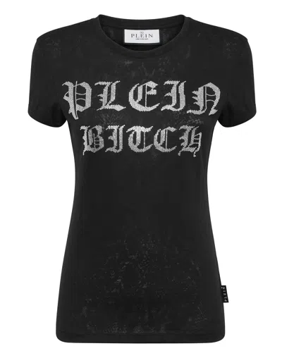Philipp Plein Burn Out T-shirt Sexy Pure With Crystals Gothic Plein In Black