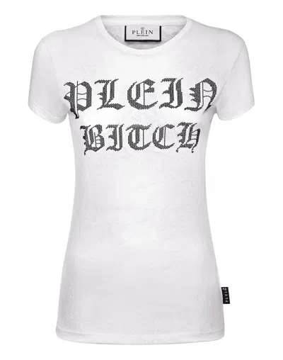 Philipp Plein Burn Out T-shirt Sexy Pure With Crystals Gothic Plein In White