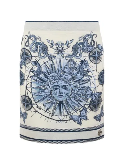 Philipp Plein Butterfly Print Knitted Skirt In Blue