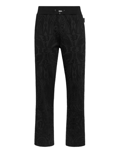 Philipp Plein Buttoned-up Jacquard Jogging Pants Chrome Crest In Black