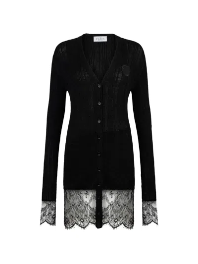 Philipp Plein Buttoned-up Lace-detail Mini Dress In Black
