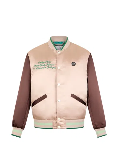 Philipp Plein Button-fastening Bomber Jacket In Neutral