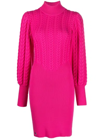 Philipp Plein Cable-knit High-neck Dress In Pink