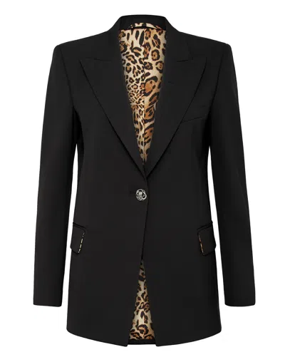 Philipp Plein Cady Blazer Crystal Skull With Crystals In Black