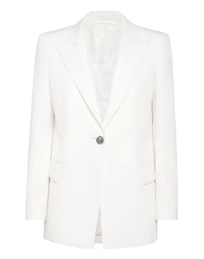 Philipp Plein Cady Blazer Crystal Skull With Crystals In White