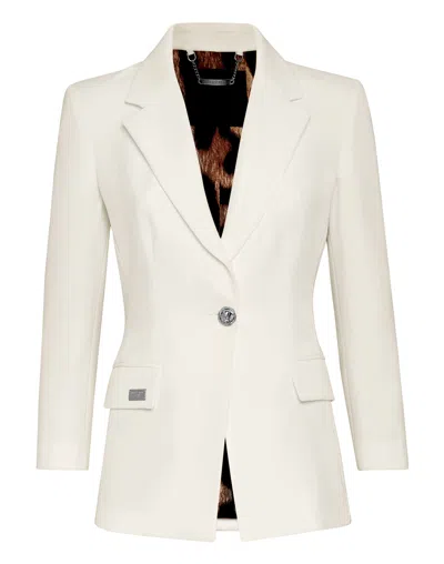 Philipp Plein Cady Blazer Short-sleeved Skull Strass In White