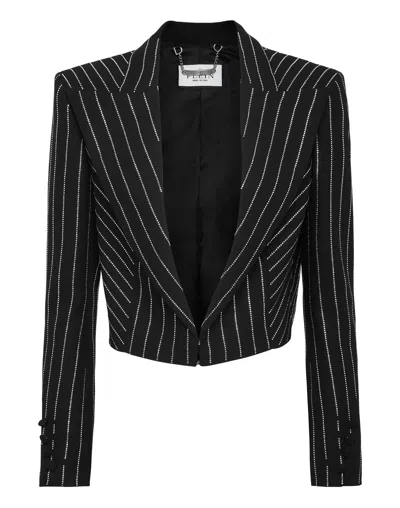 Philipp Plein Cady Bolero Crystal Pinstripe In Black