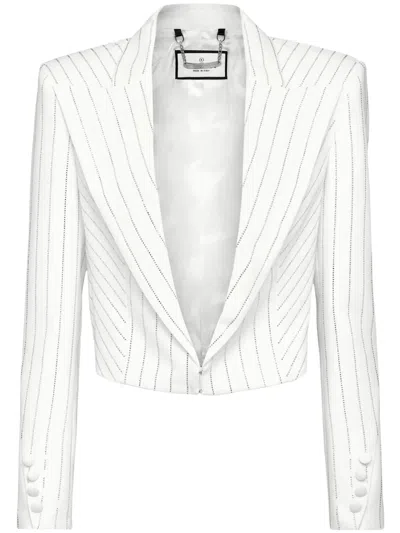 Philipp Plein Cady Crystal-embellished Cropped Blazer In White
