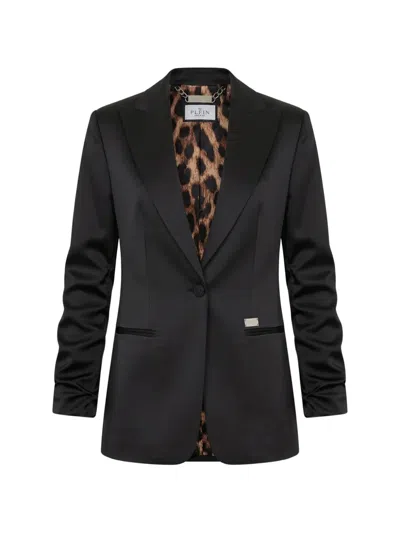 Philipp Plein Cady Ruched-sleeve Blazer In Black