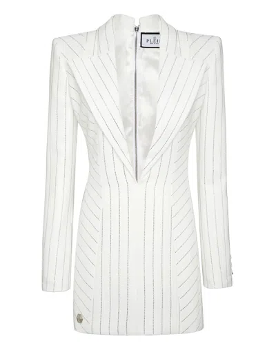 Philipp Plein Crystal-embellished Long-sleeved Minidress In White