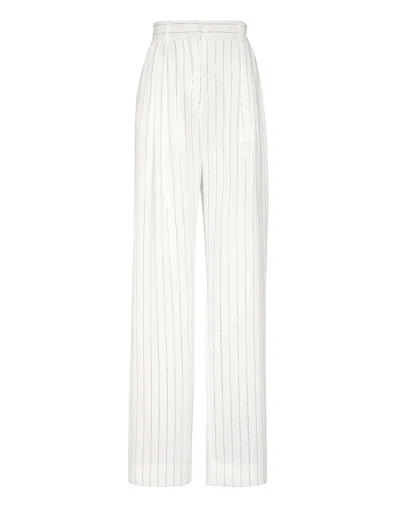 Philipp Plein Cady Trousers Man Fit Crystal Pinstripe In White