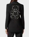 Philipp Plein Cady/satin Boxy Blazer Teddy Bear In Black