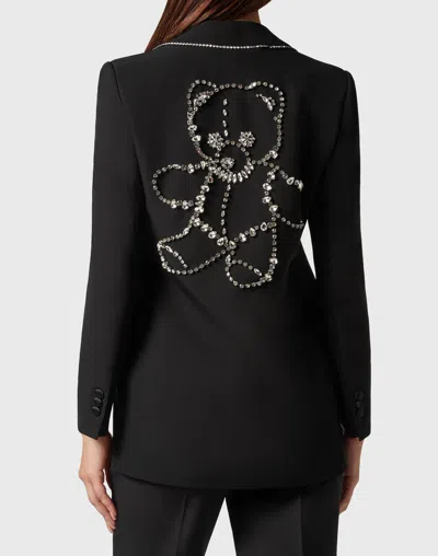 Philipp Plein Cady/satin Boxy Blazer Teddy Bear In Black