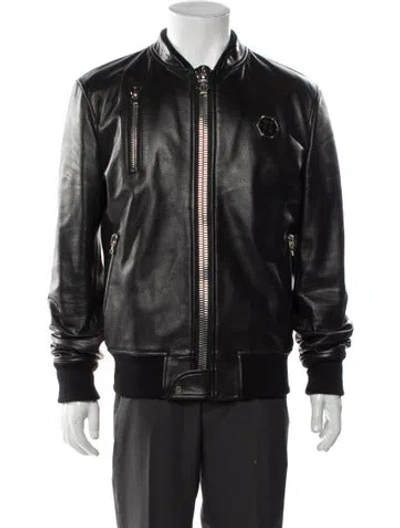 Pre-owned Philipp Plein Calf Leather Bomber Jacket In Gray