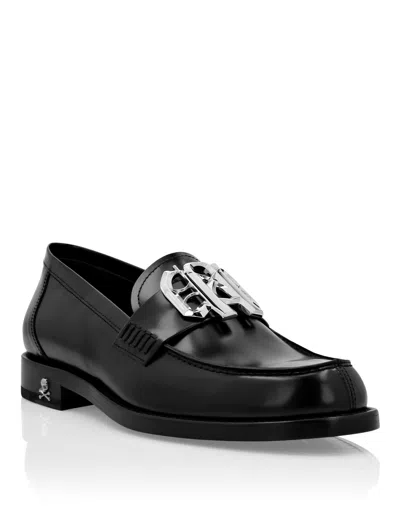 Philipp Plein Calf Skin Leather Moccasin In Black