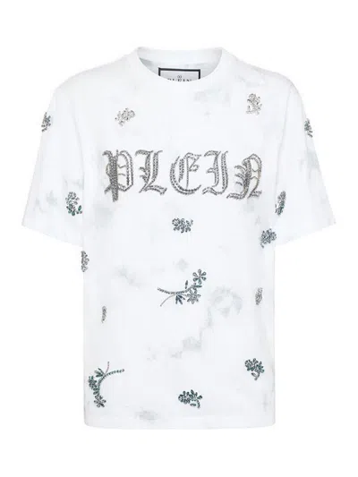 Philipp Plein Tie-dye T-shirt Man Fit Round Neck Ss Flowers In Multicolor