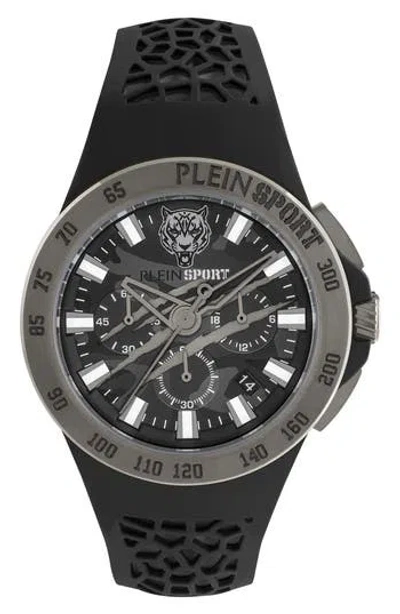 Philipp Plein Sport Camo Dial Three-hand Quartz Silicone Strap Watch, 43mm In Black