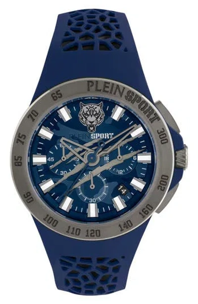 Philipp Plein Sport Camo Dial Three-hand Quartz Silicone Strap Watch, 43mm In Blue