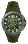 Philipp Plein Sport Camo Dial Three-hand Quartz Silicone Strap Watch, 43mm In Green