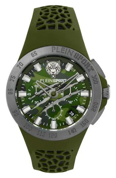Philipp Plein Sport Camo Dial Three-hand Quartz Silicone Strap Watch, 43mm In Green