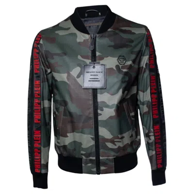 Pre-owned Philipp Plein , Camo Leather Bomber Jacket In Black