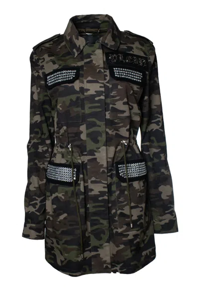 Philipp Plein , Camo Printed Parka With Crystals In Multi