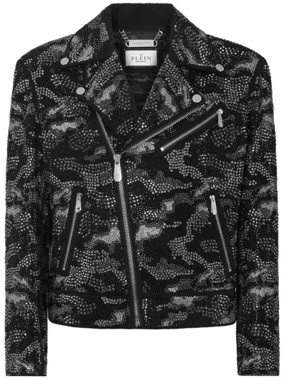 Philipp Plein Camouflage Biker Jacket In Black