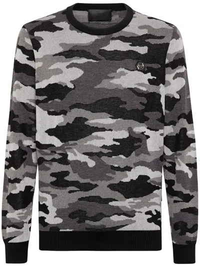 Philipp Plein Camouflage-pattern Merino Jumper In Black