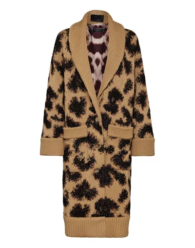 Philipp Plein Cardigan Long Jacquard Lurex Leopard In Multi