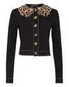 Philipp Plein Leopard Print Collar Cardigan In Black