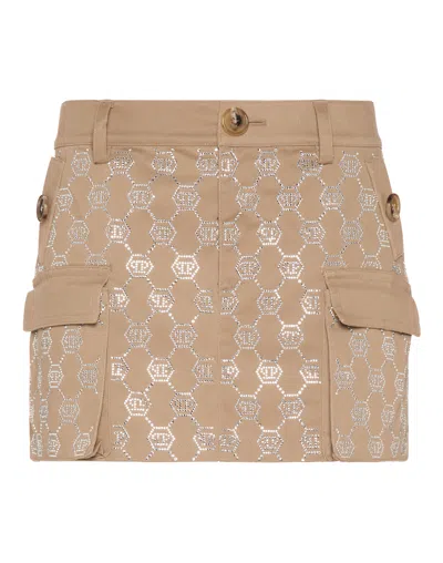 Philipp Plein Cargo Mini Skirt Strass Monogram