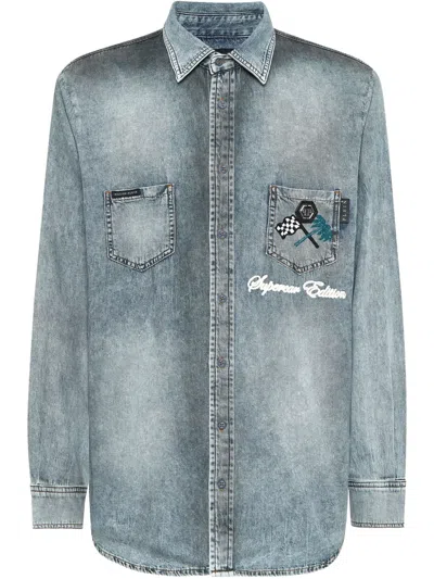 Philipp Plein Cars Racing Denim Shirt In Blue