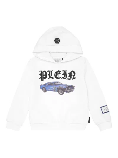 Philipp Plein Kids' Cars Racing Hoodie In White