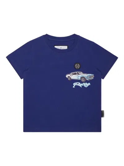 Philipp Plein Kids' Cars Racing T-shirt In Blue