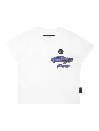 Philipp Plein Kids' Cars Racing T-shirt In White