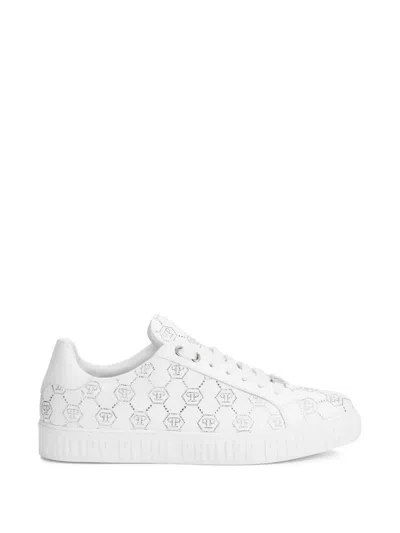 Philipp Plein Carson Monogram Strass Low-top Sneakers In White